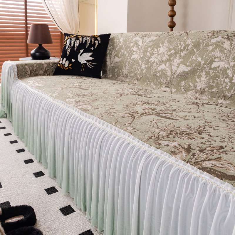 ผ้าคลุมโซฟากันลื่นผ้าชีนนีลพร้อมชายกระโปรง