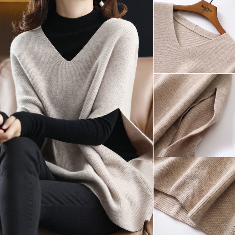 Vネックバットウィング・スリーブのウールベスト