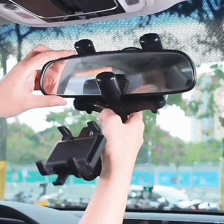 【車載ホルダー】ルームミラー取付型 簡単脱着 スマホホルダー 360度回転