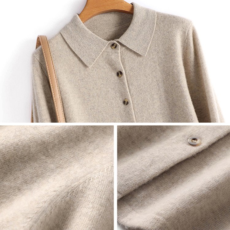 Loose Long Sleeve Polo Collar Knitted Cardigan