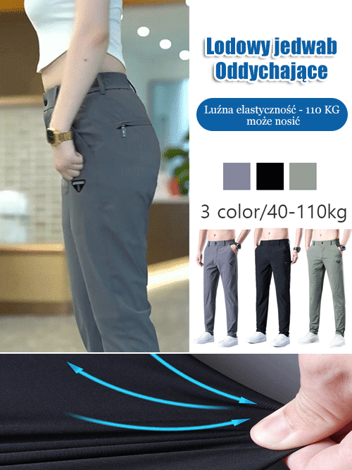 Lodowe jedwabne spodnie casualowe z wysokim stanem
