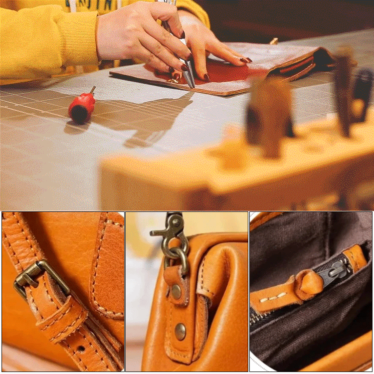 高級感レトロ風牛革手作りショルダーバッグ