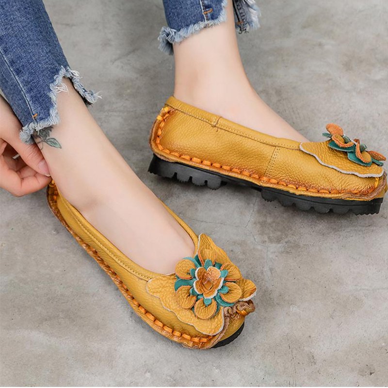 【本革花飾りパンプス】柔らか・防滑・耐磨耗・疲れにくい・丁寧な縫製