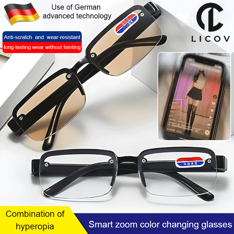 Intelligent zoom color changing glasses