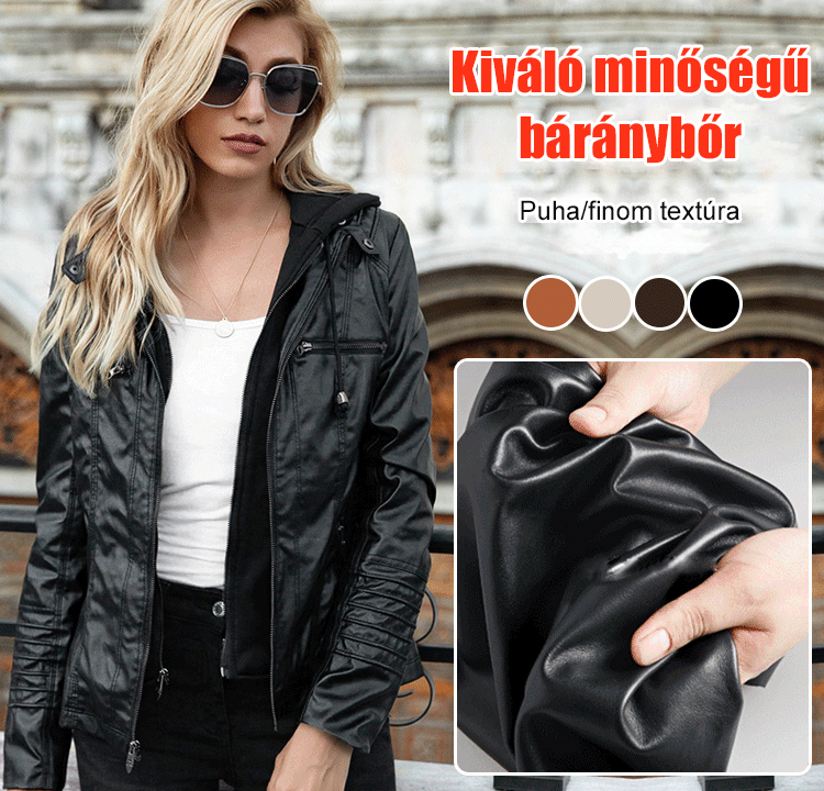 Cipzáras bőrdzseki kapucnival