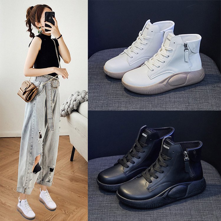 지퍼 통굽 여성 부츠