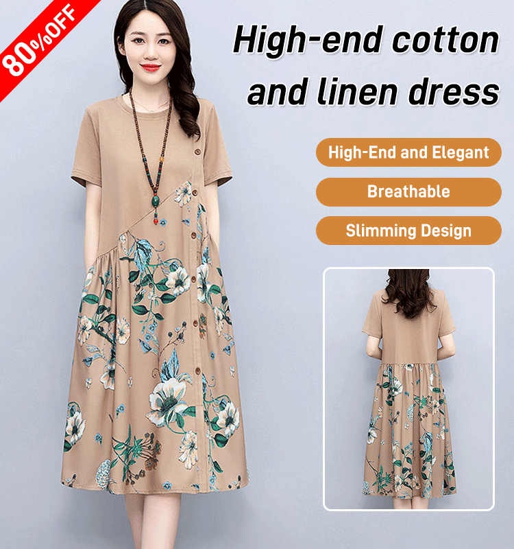 High-end cotton and linen dress