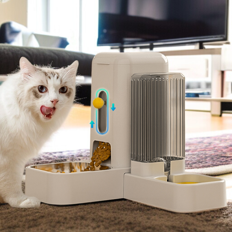 ペット用自動給餌器 ウェット ドライ分離大容量キャットボウルステンレススチール ドッグボウル自動給水器