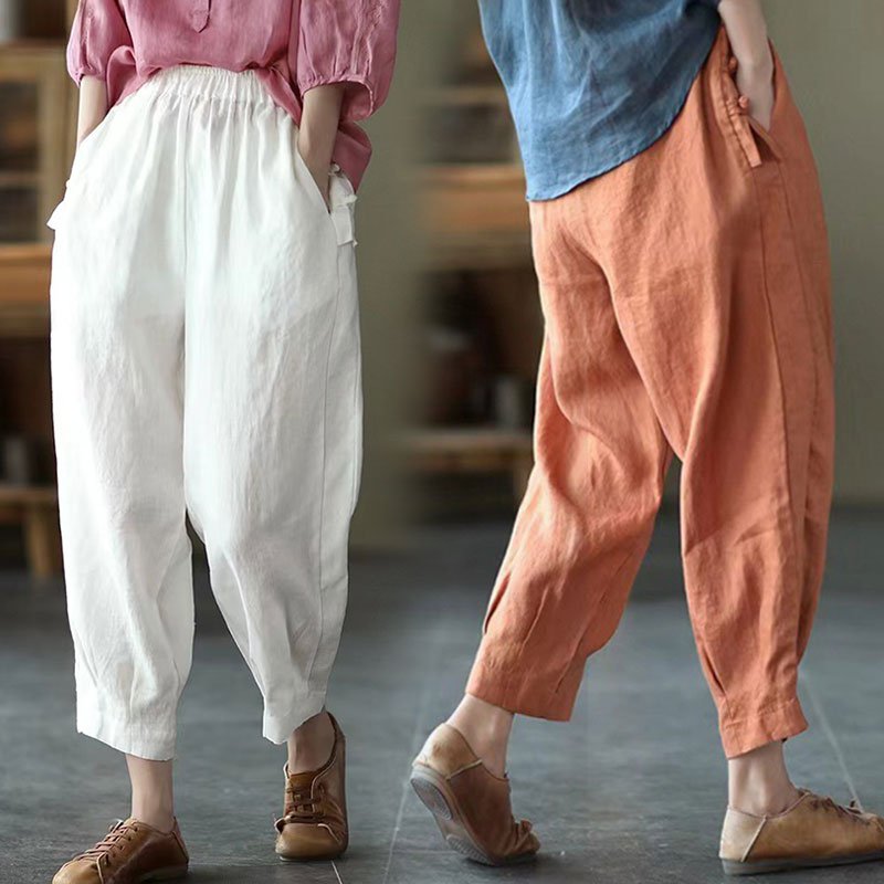 레트로 허리밴딩 캐주얼 팬츠