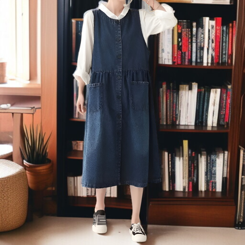 여성용 빈티지 데님 나시 원피스 앞면