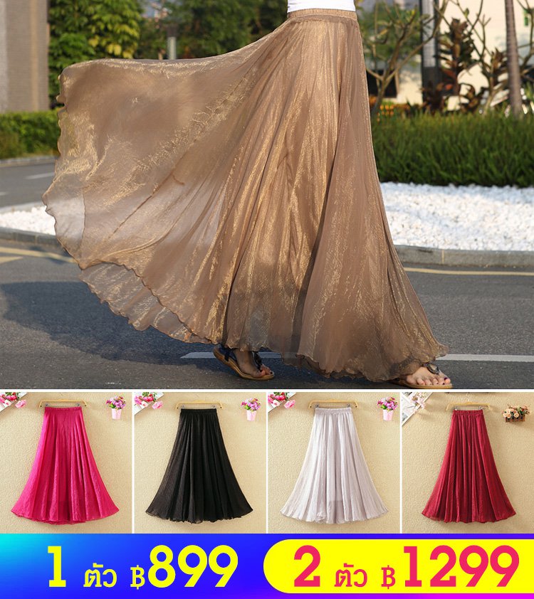 กระโปรงยาวพลีทชีฟอง ใส่ได้ 3 แบบ