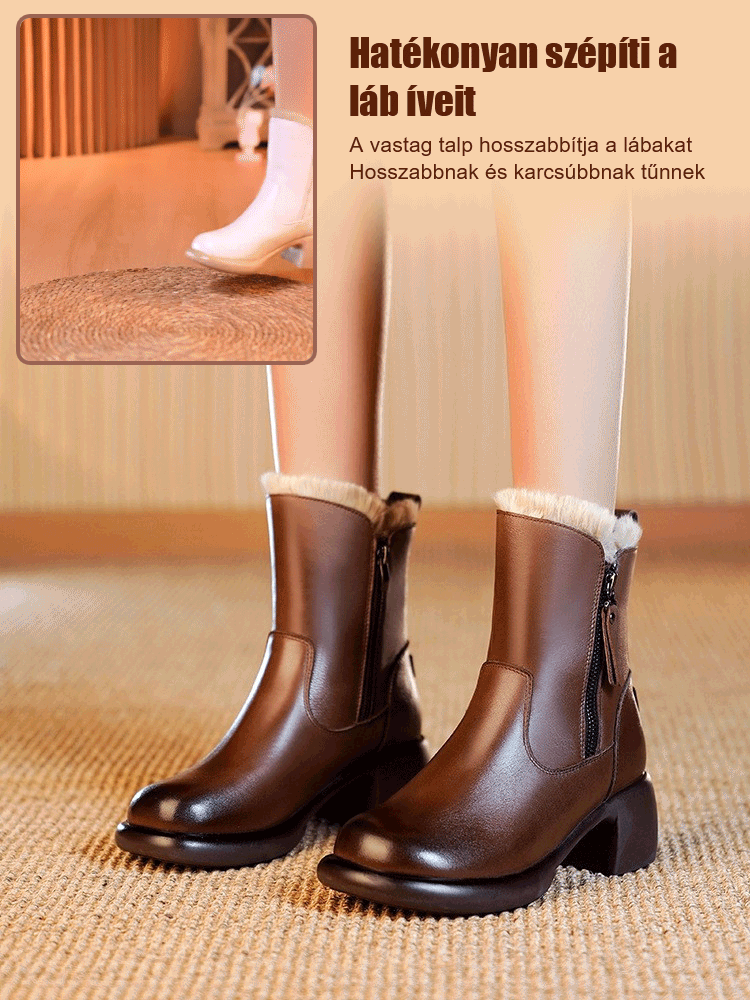 Téli nyúlszőrme meleg oldali cipzáras hócsizma