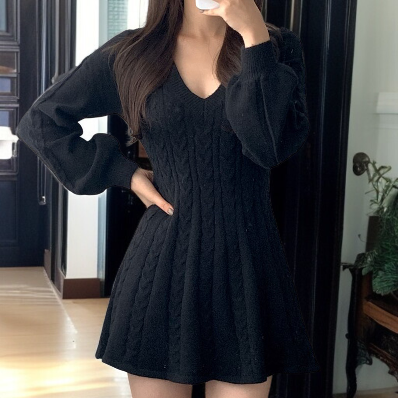 ロングスリーブニットワンピース秋冬コーデ