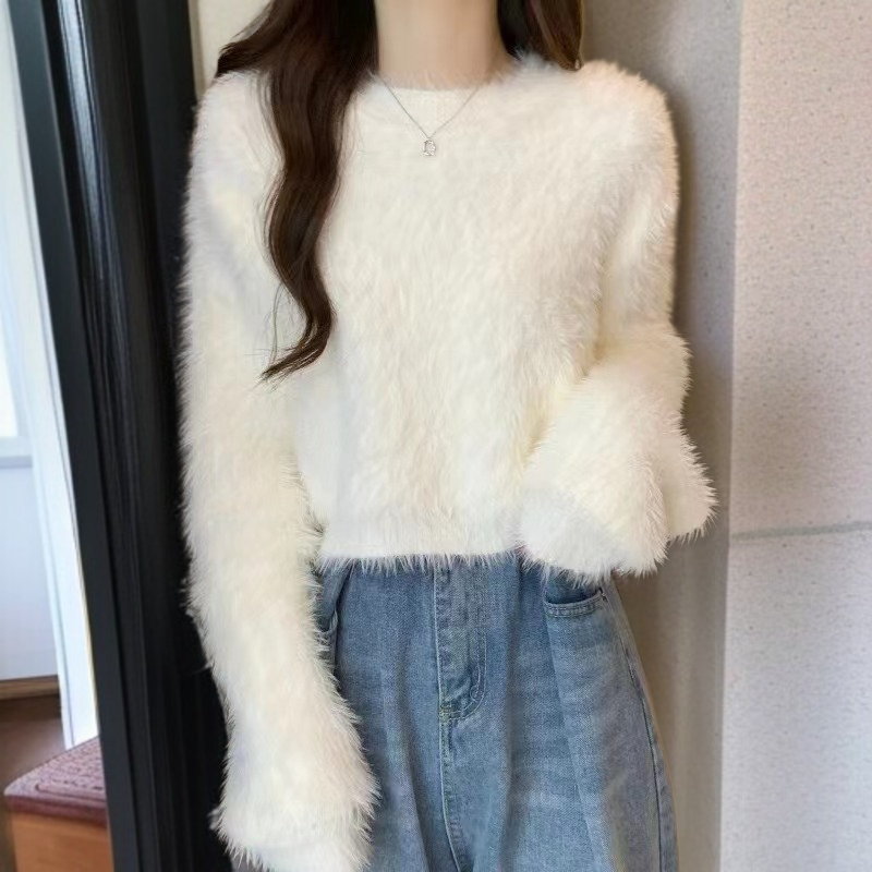 女性用緩い薄手ニットトップ全体写真