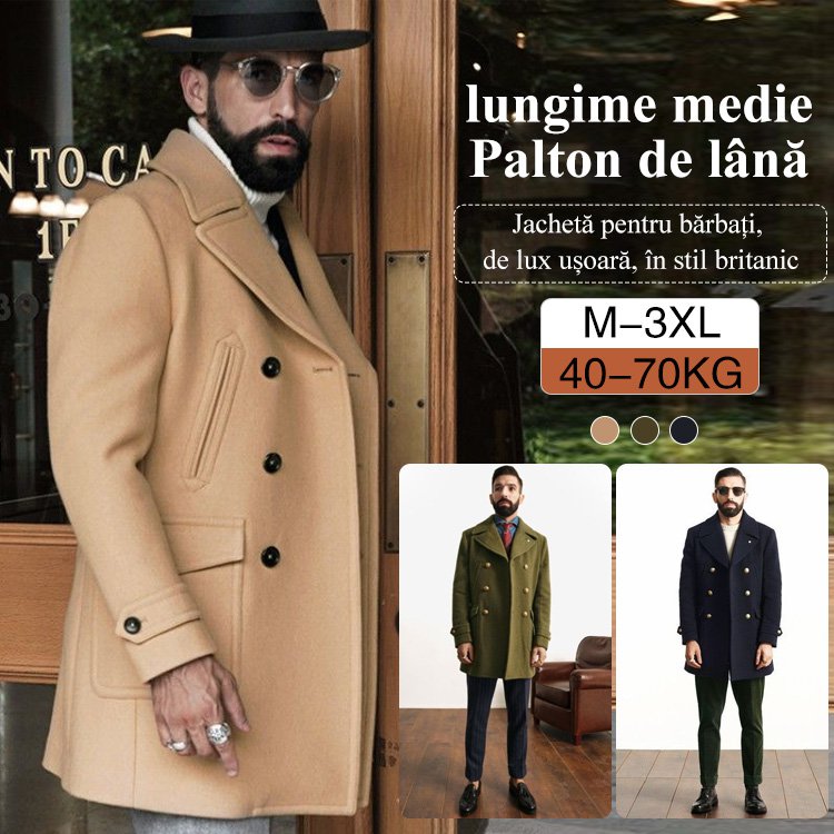 Jachetă de lână de lungime medie pentru bărbați britanici