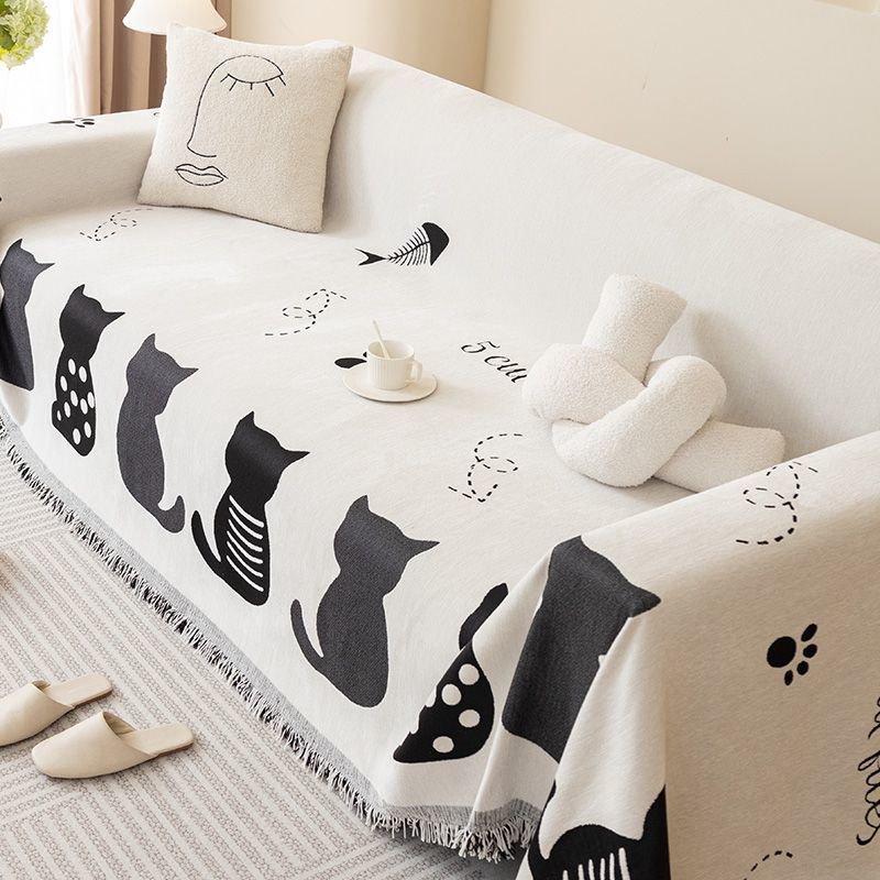 북유럽 소파 타월 큐티 캐릭터 동물 덮개 담요 셰닐 덮개 모던 등받이 담요