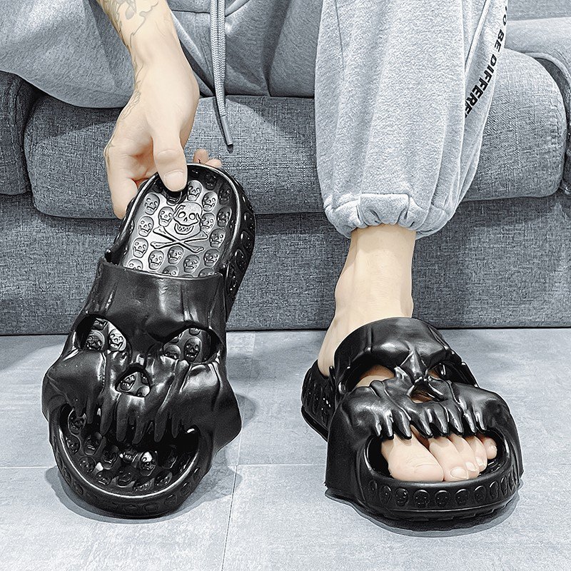 Totenkopf-Flip-Flops, superweiche Hausschuhe mit dicker Sohle