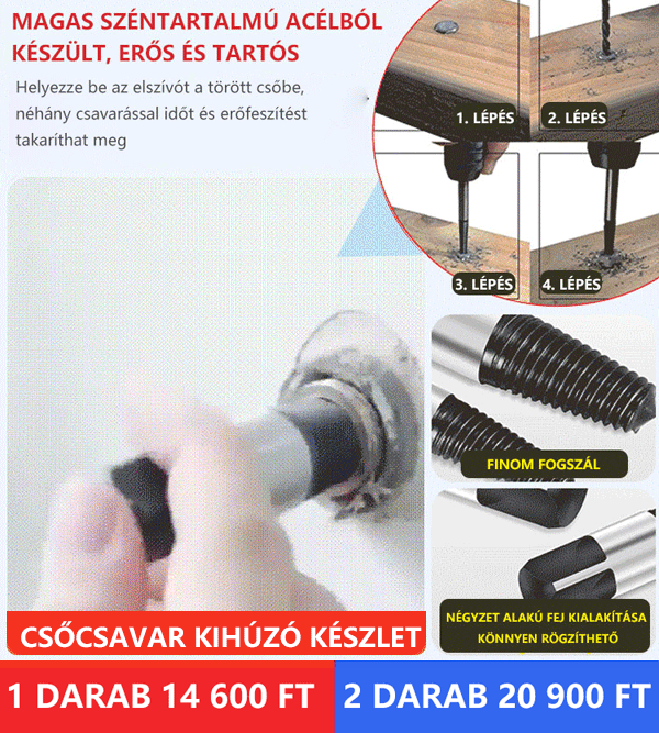 Csőcsavar kihúzó készlet