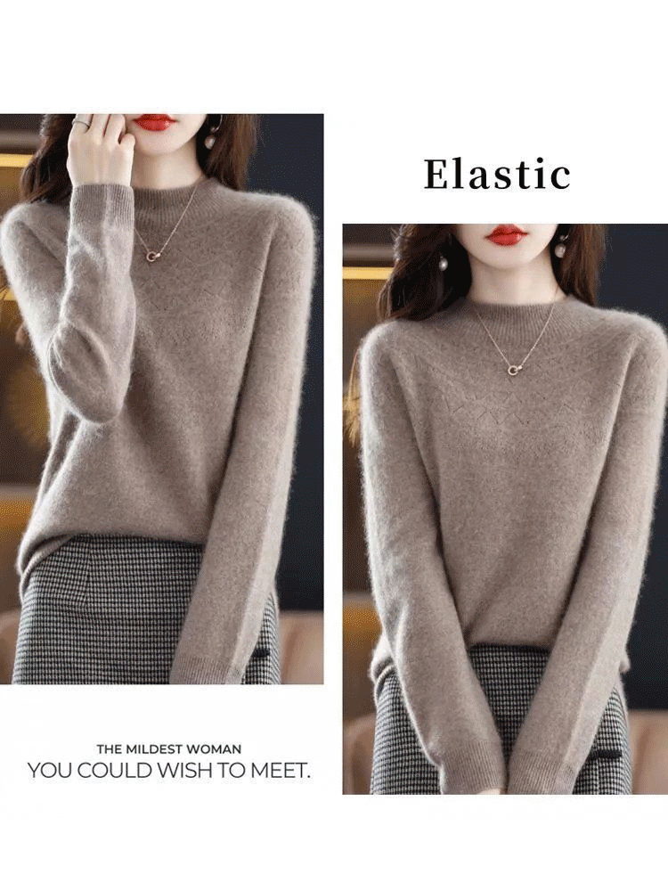 Seamless cashmere half turtleneck knit sweater