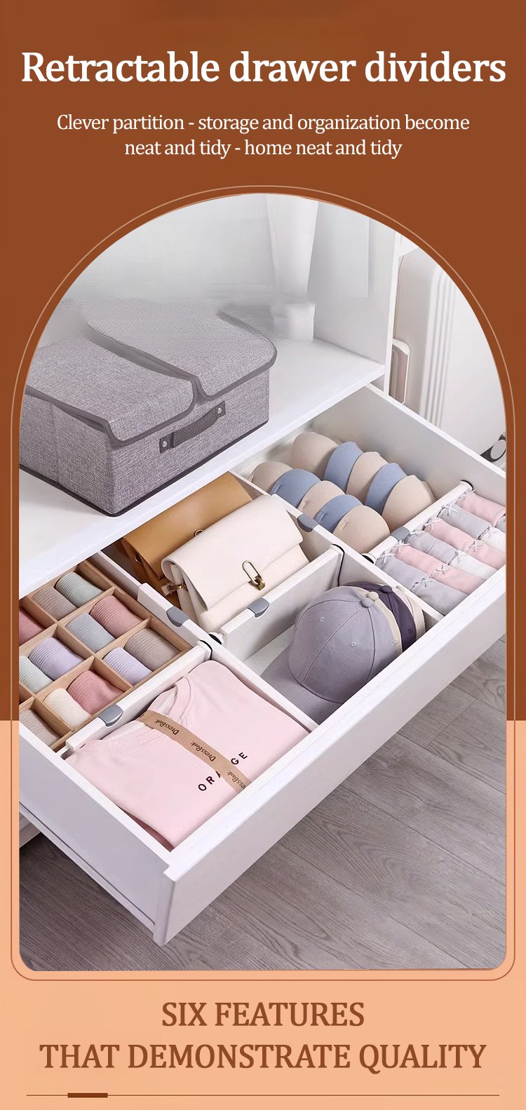 Nastavitelný rozdělovací panel do zásuvky pro organizaci