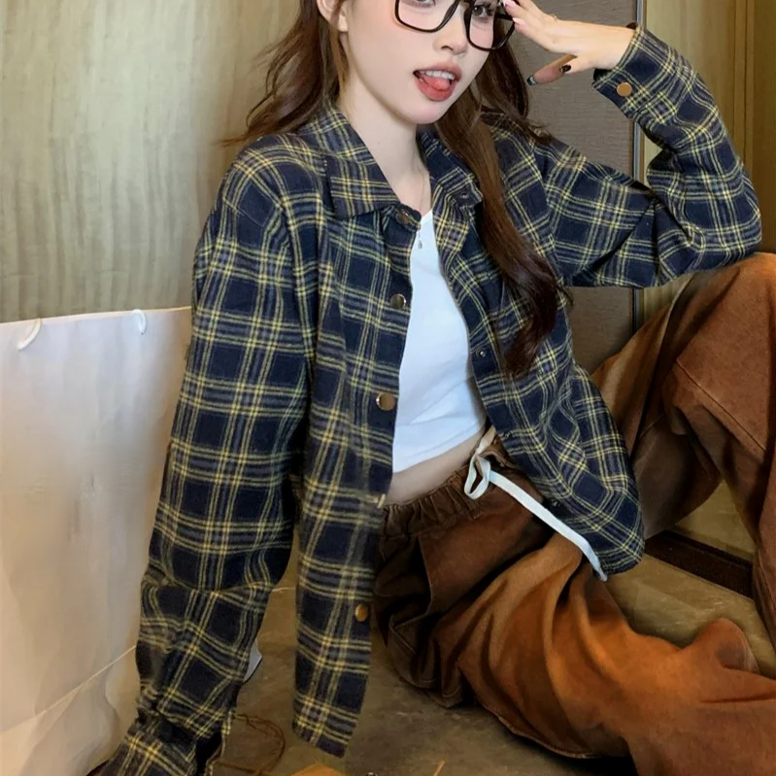 빈티지 체크 쇼트 셔츠