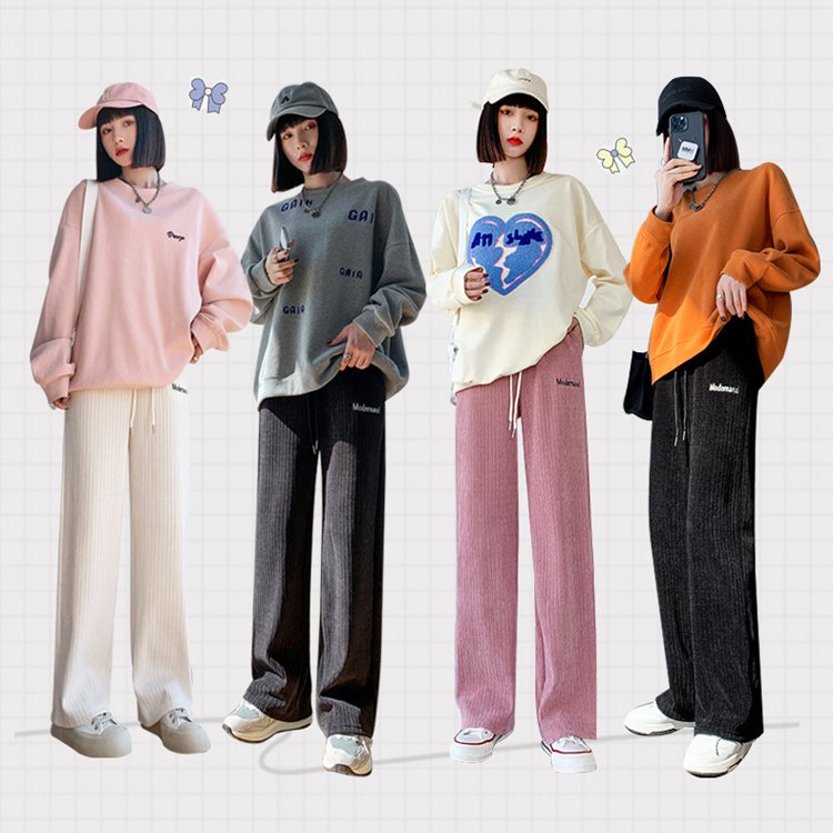 シェニール英文字柄ワイドパンツ