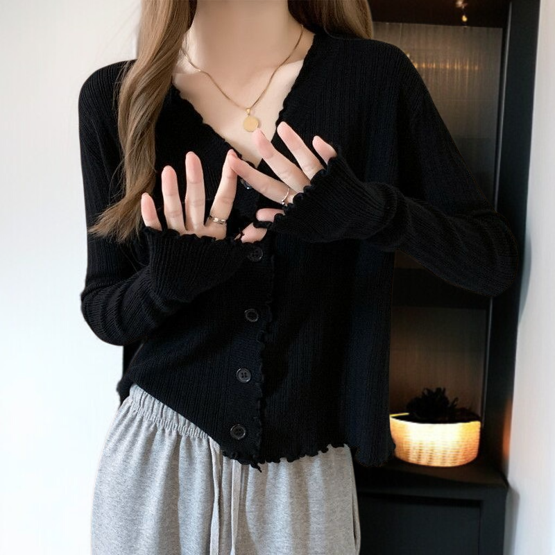 レディースニットカーディガンVネック長袖前面画像
