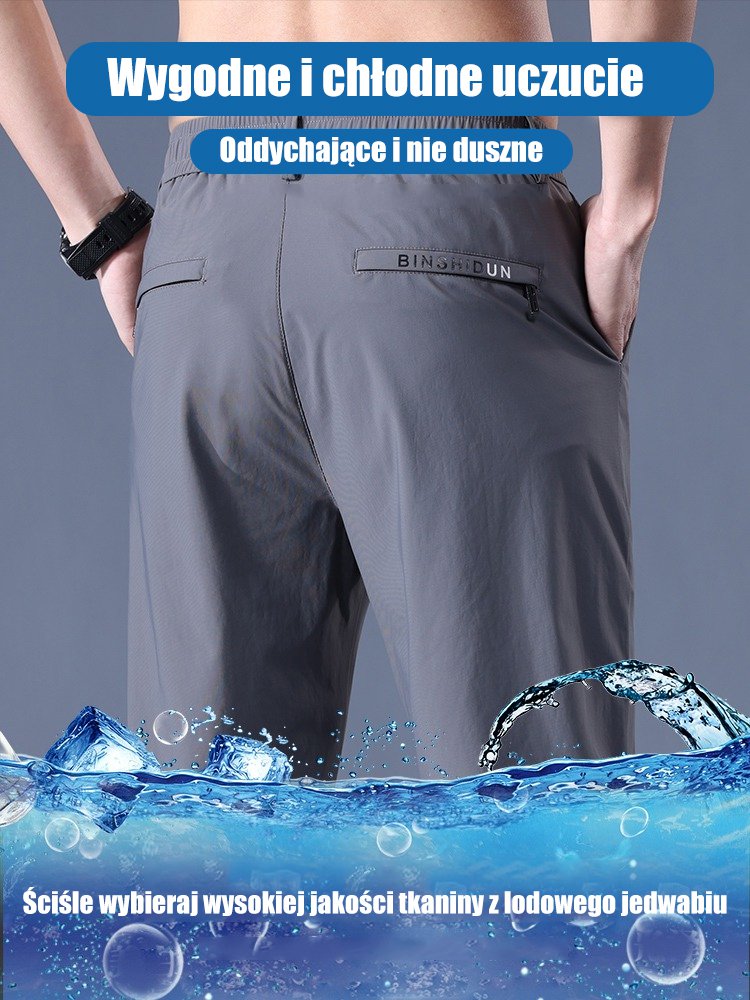 Lodowe jedwabne spodnie casualowe z wysokim stanem