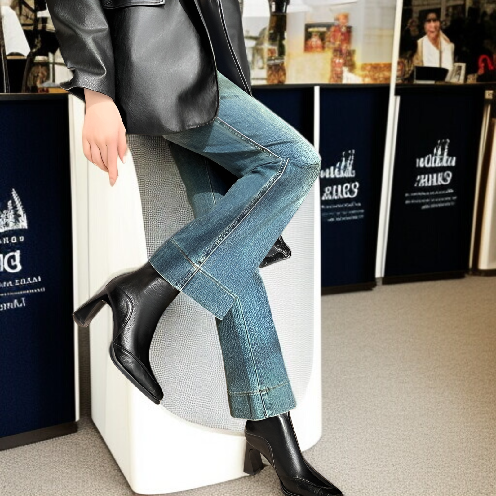 秋冬コーデにぴったりなブラックショートブーツ着用イメージ