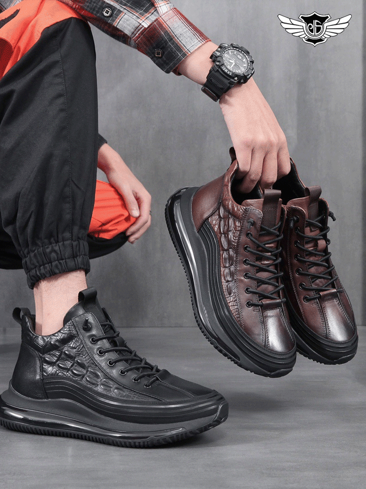 義大利輕奢鱷魚紋厚底氣墊休閒男鞋