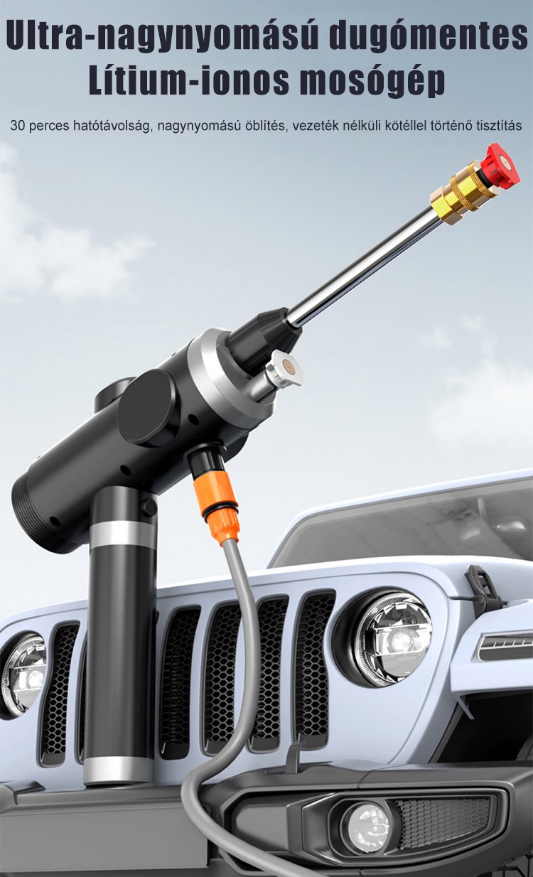 Erőteljes vízsugárral rendelkező autómosó eszköz